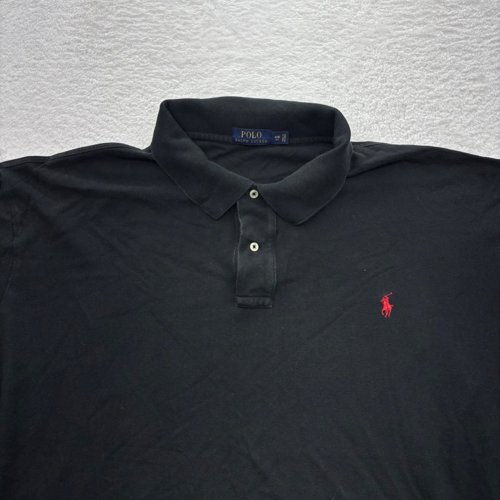 Polo Ralph Lauren Mens 4XB Black Long Sleeve Pique Polo Shirt Red Pony Logo